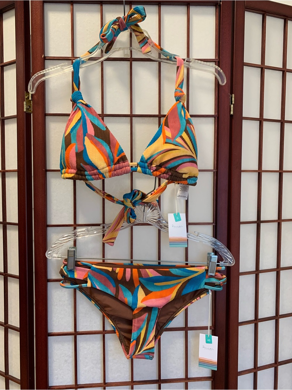 NWT Swim Systems Multicolor Tropical Brown/Orange/Blue Bikini in Size S/Top D